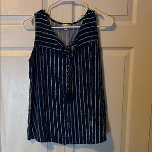 Elegant Navy Sleeveless Blouse with Stripes